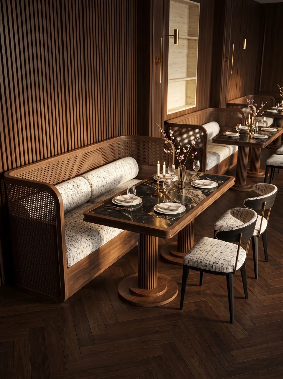 SB-168 Cane-Shell Walnut Banquette view 3
